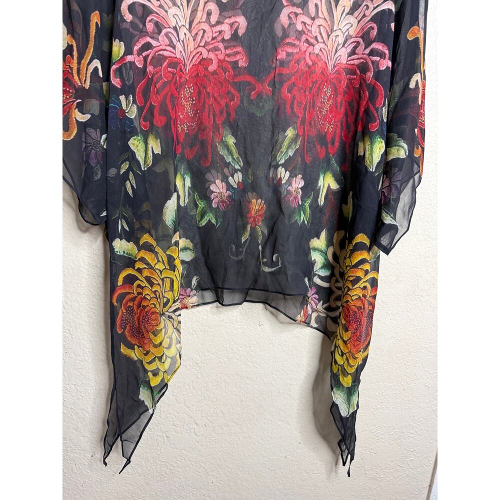 Cocoon House 100% Silk Topper Poncho Top size L/XL Chrysanthemum Floral - Picture 6 of 9